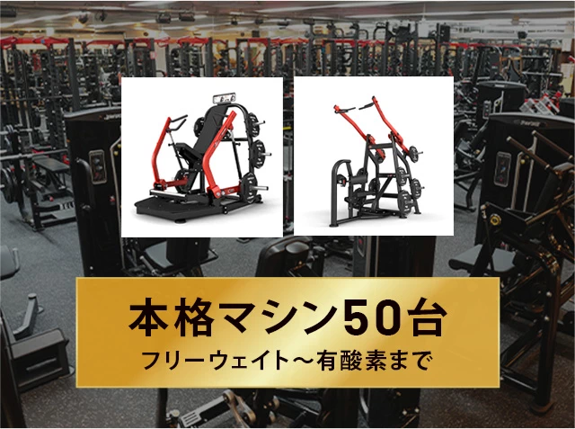 本格マシン50台 フリーウェイト〜有酸素まで